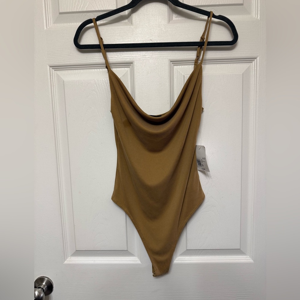 Forever 21 Draped Neck Thong Bodysuit in Olive Size Small